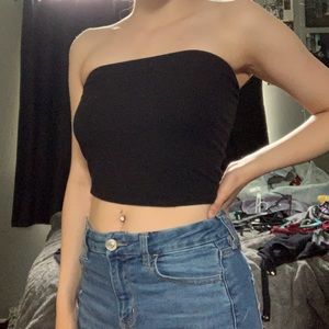 AE Soft & Sexy Ribbed Black Crop Tube Top XS